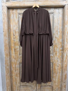 ПЛАТЬЕ c драпировкой на плечах и юбкой-солнце, многослойное, из шифона (ШОКОЛАД) - фото 41727