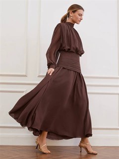 БАСКА с драпировкой и рядом пуговиц (из шифона), ШОКОЛАД - фото 41744