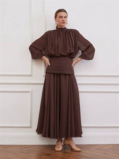 БАСКА с драпировкой и рядом пуговиц (из шифона), ШОКОЛАД - фото 41745