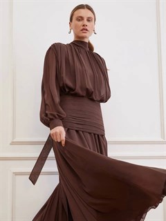 БАСКА с драпировкой и рядом пуговиц (из шифона), ШОКОЛАД - фото 41746