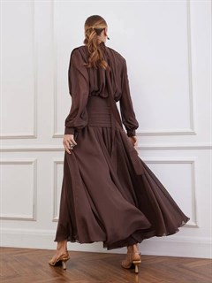 БАСКА с драпировкой и рядом пуговиц (из шифона), ШОКОЛАД - фото 41747