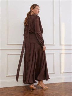 БАСКА с драпировкой и рядом пуговиц (из шифона), ШОКОЛАД - фото 41748