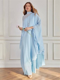 БЛУЗКА-накидка в пол из легкого шифона с бантом (ГОЛУБОЙ)