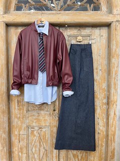 КУРТКА-БОМБЕР оверсайз, короткий (из ЭКО-кожи на замше), БОРДО