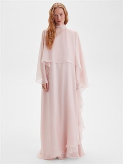 БЛУЗКА-накидка в пол из легкого шифона с бантом (ПЕРСИК)